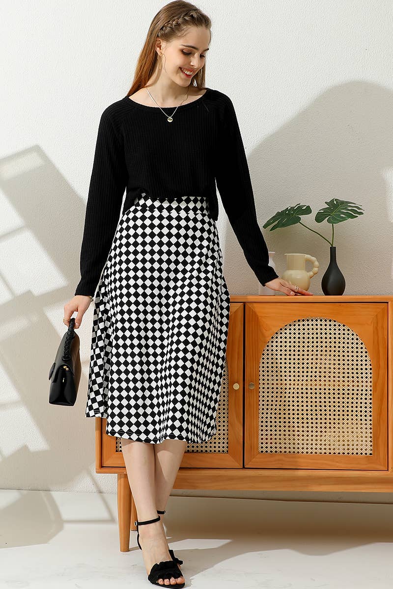 WOMEN FASHION OVER KNEE PLAID SKIRT_CWBLS122