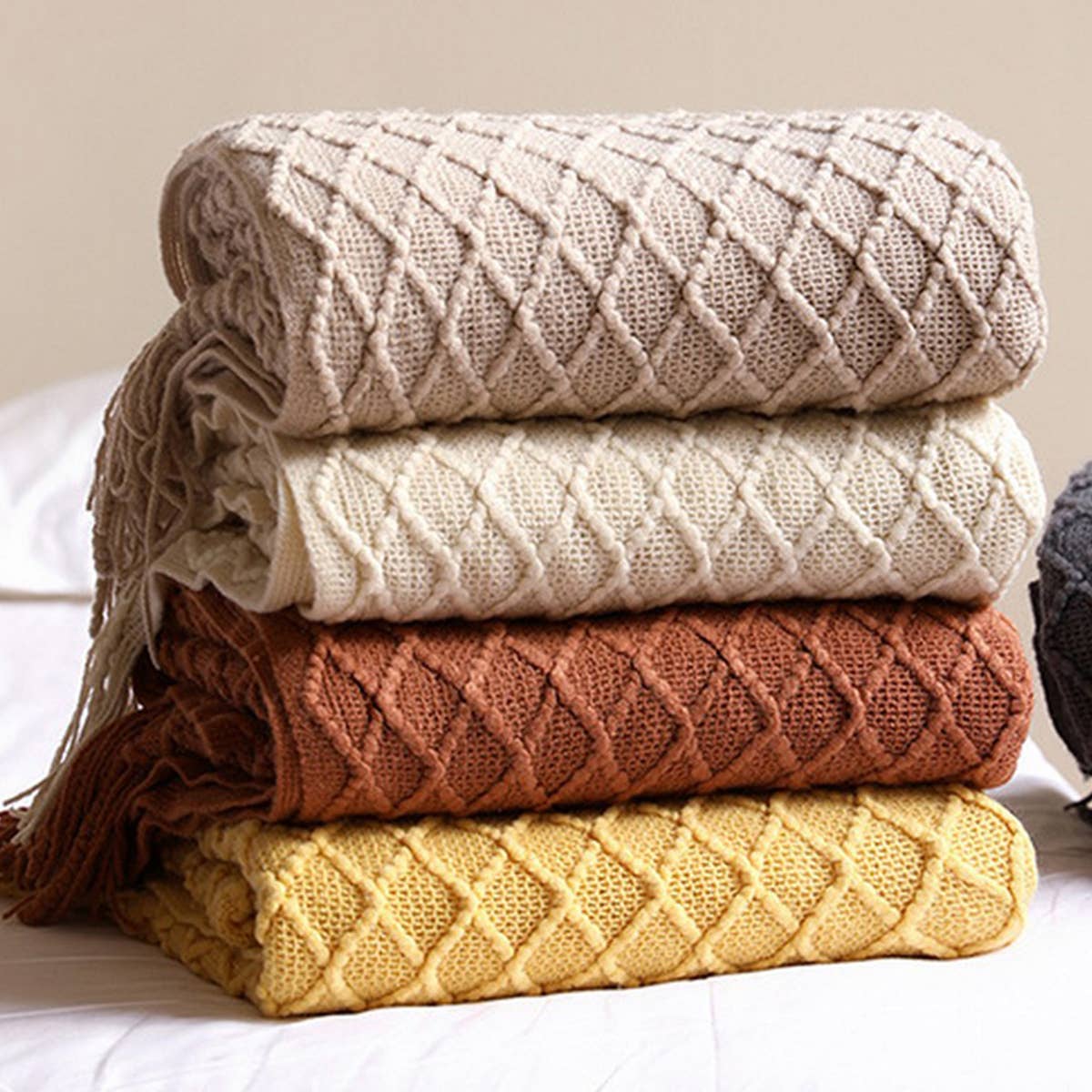 KNITTED SOLID COLOR SOFA BLANKET SHAWL BLANKET