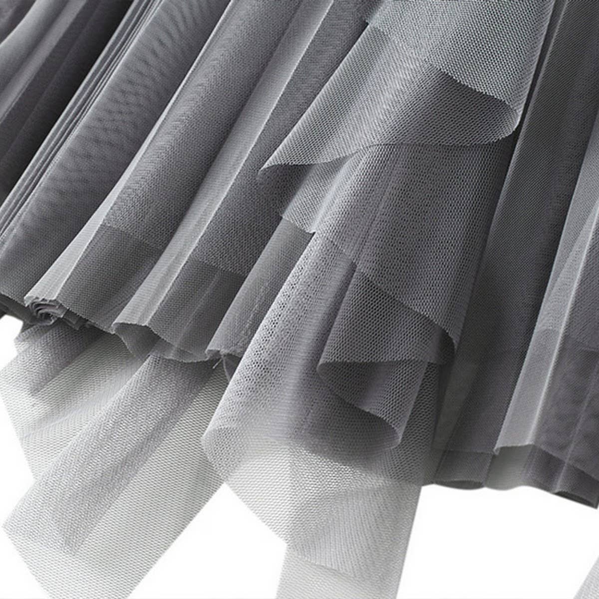 Ruffled Mesh Panel High-Waist Pleated Midi Skirt