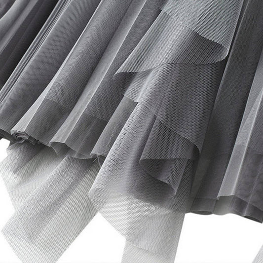 Ruffled Mesh Panel High-Waist Pleated Midi Skirt