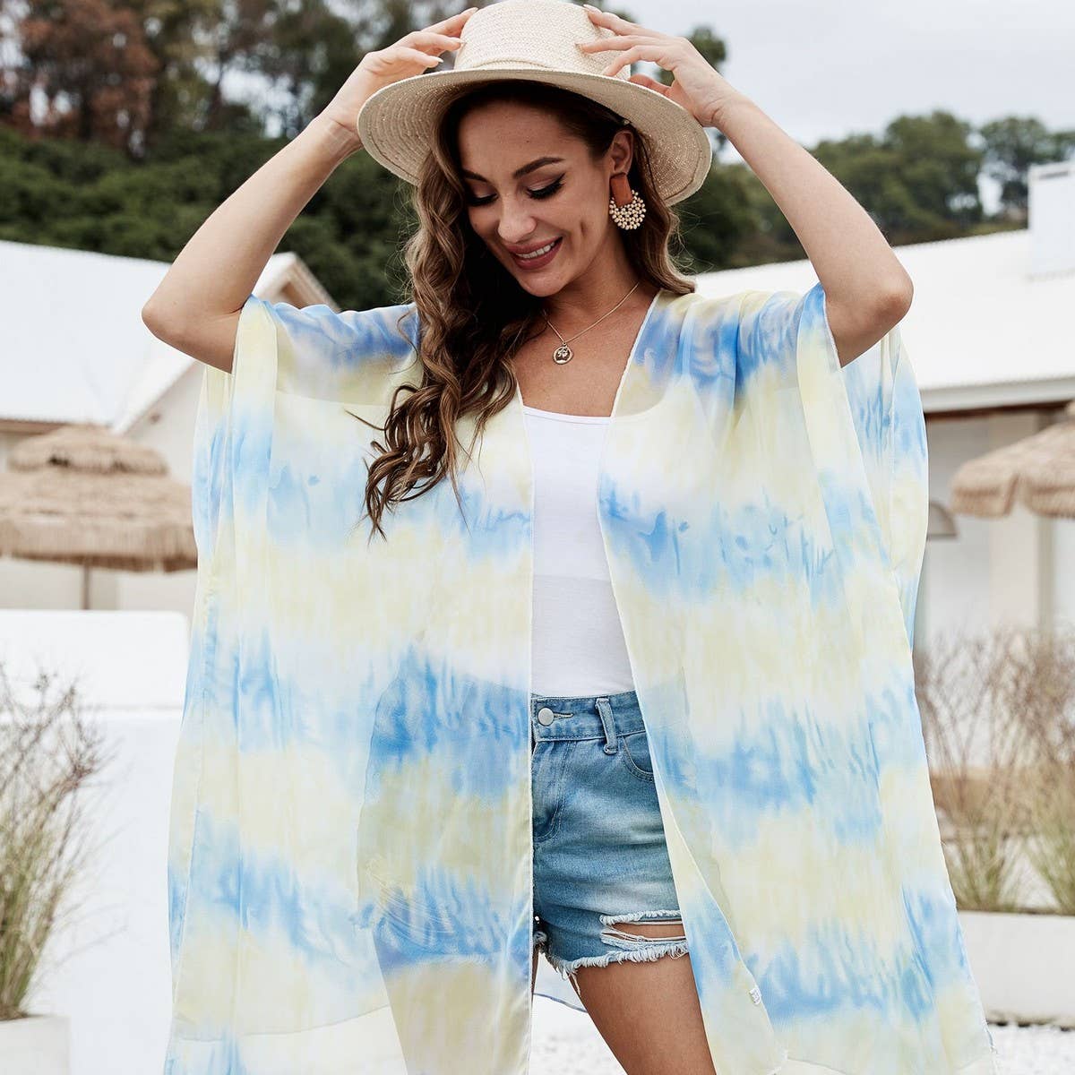 STRIPE PRINT KIMONO FOR WOMENS_CWASC0777