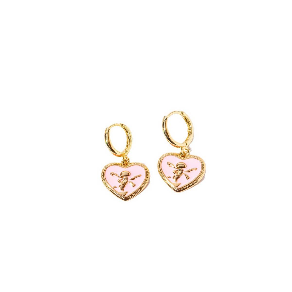 Pink Enamel Heart Earrings Angel Vintage Style_CWAJE5087