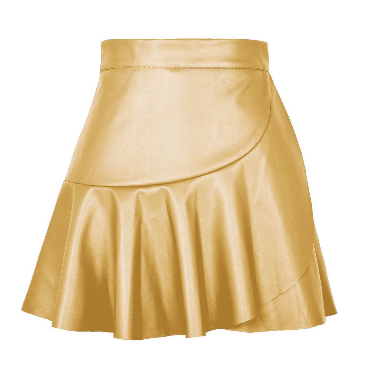 HIGH WAIST RUFFLED IRREGULAR LEATHER SKIRT