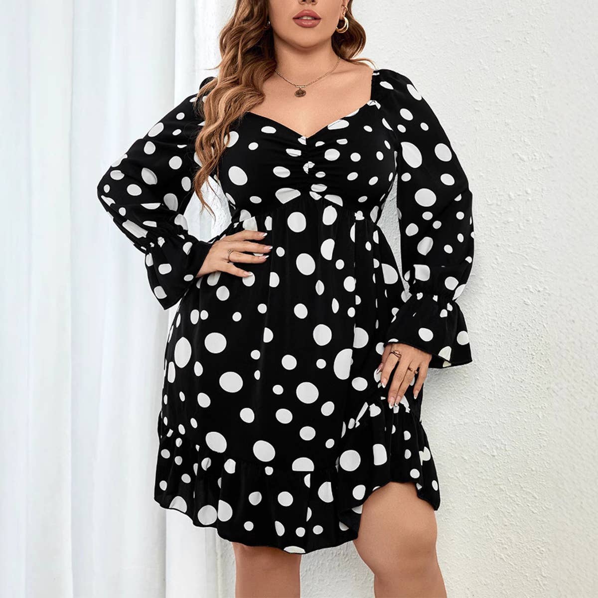 Polka Dot Casual Dress for Fall and Winter_CWDSD8477