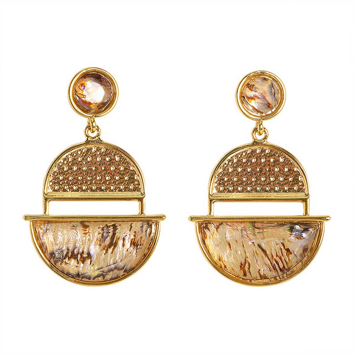 HALF-CIRCLE POLKA DOT COLORFUL ABALONE EARRINGS