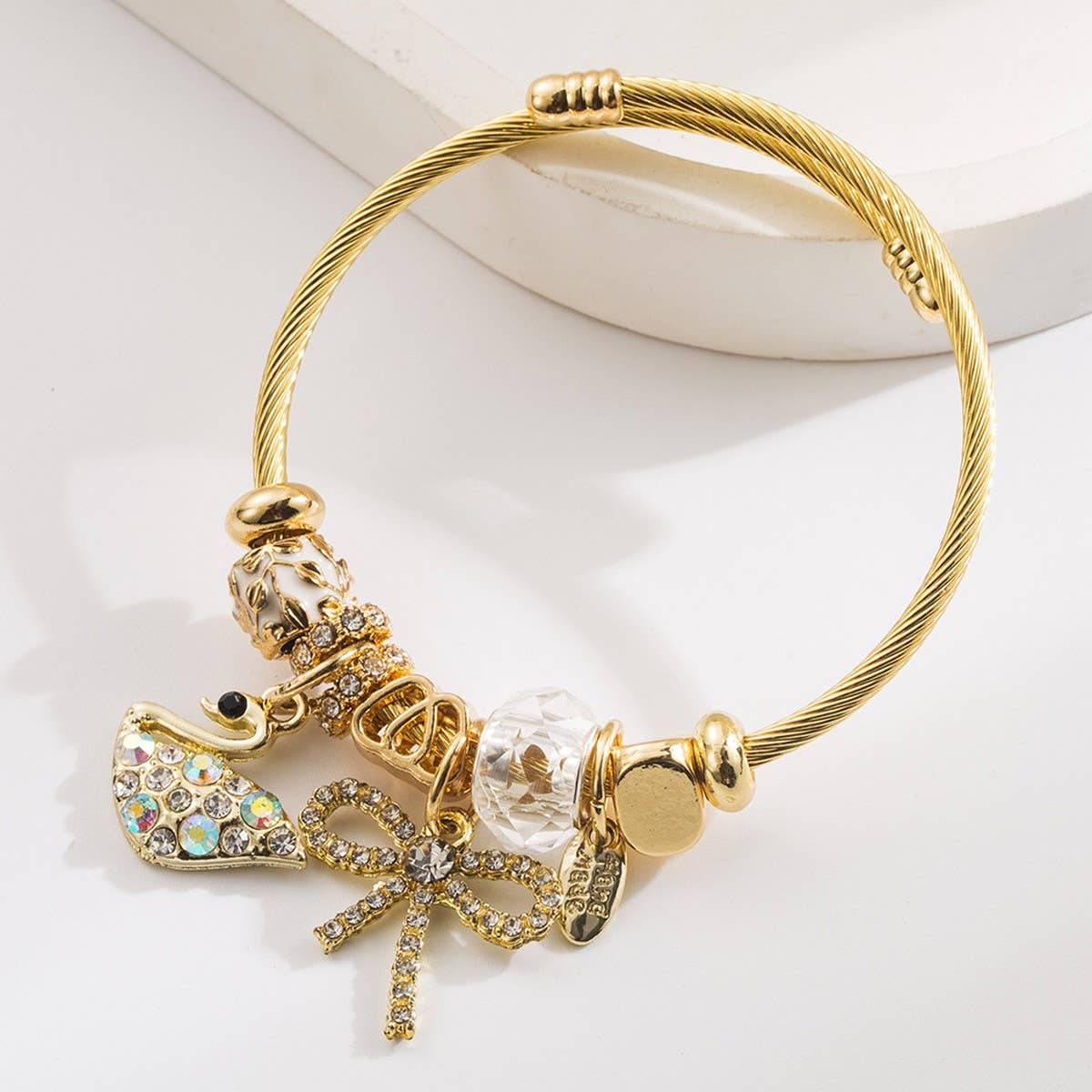 Fairy Style Swan & Bow Charm Couple Bracelet_CWMM8489