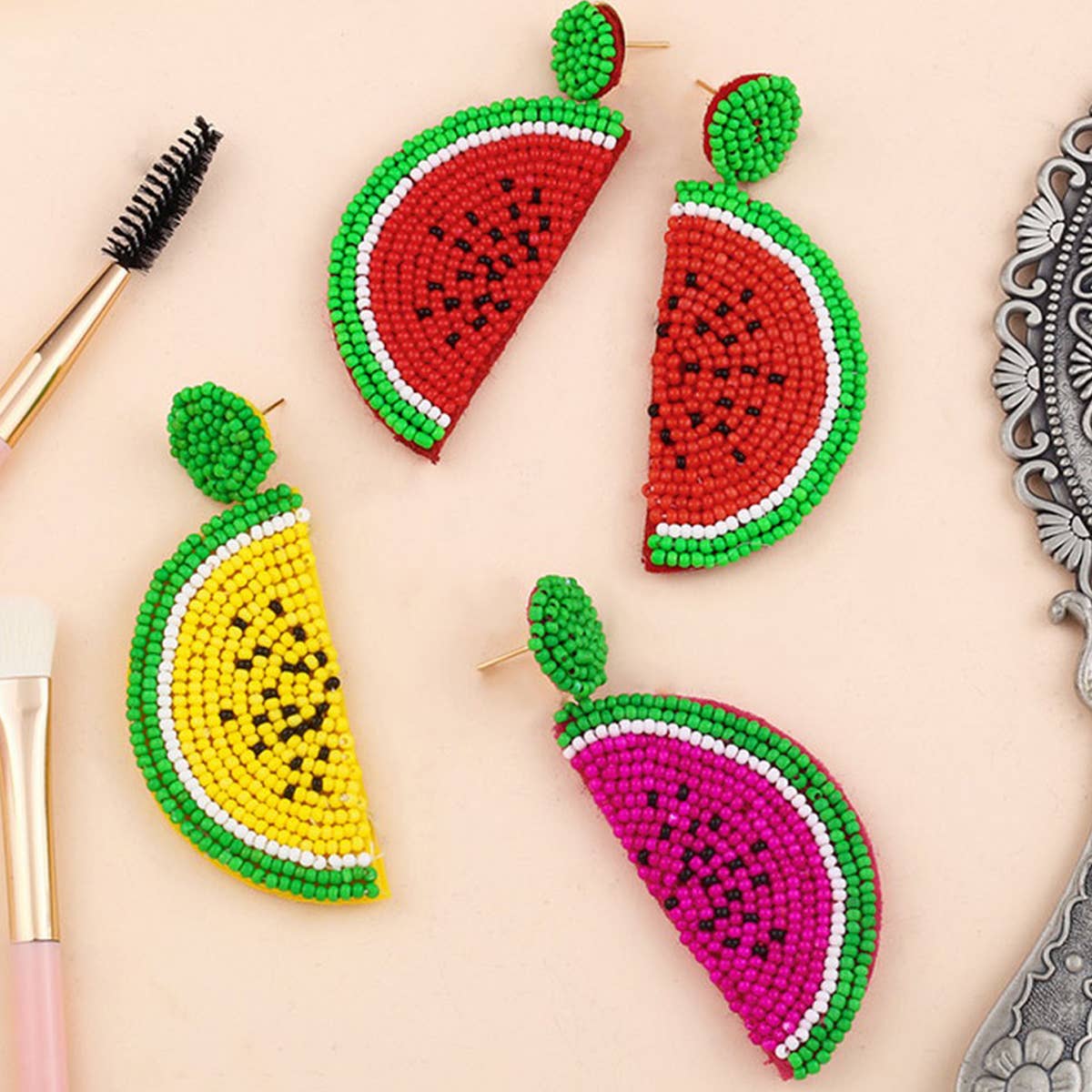 RICE BEAD WOVEN WATERMELON EARRINGS FRUIT EARRINGS