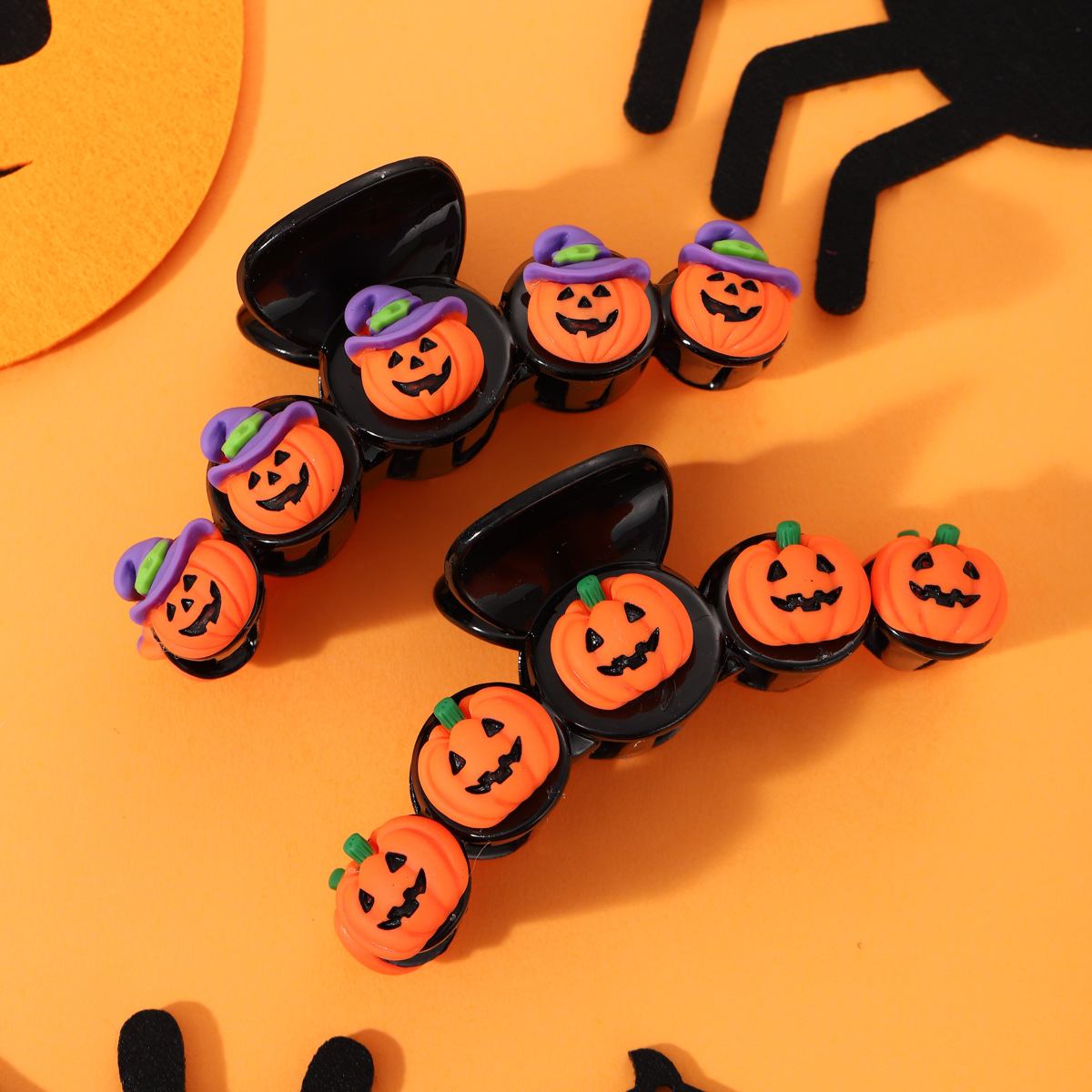 Halloween Pumpkin & Witch Hat Hair Claw_CWAHA1464