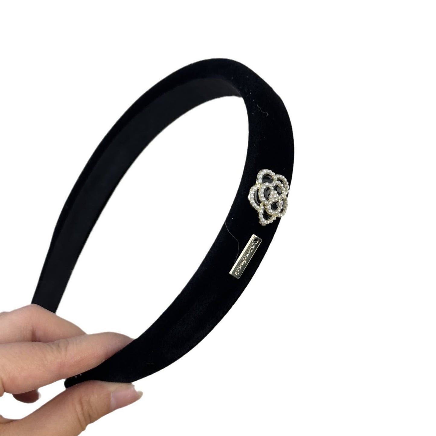 HIGH QUALITY CAMELLIA BLACK VELVET HAIR BAND