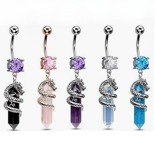 3D Dragon Claw Natural Stone Belly Button Ring_CWMM9473