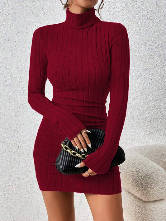 SIMPLE TURTLENECK SLIM SWEATER SKIRT
