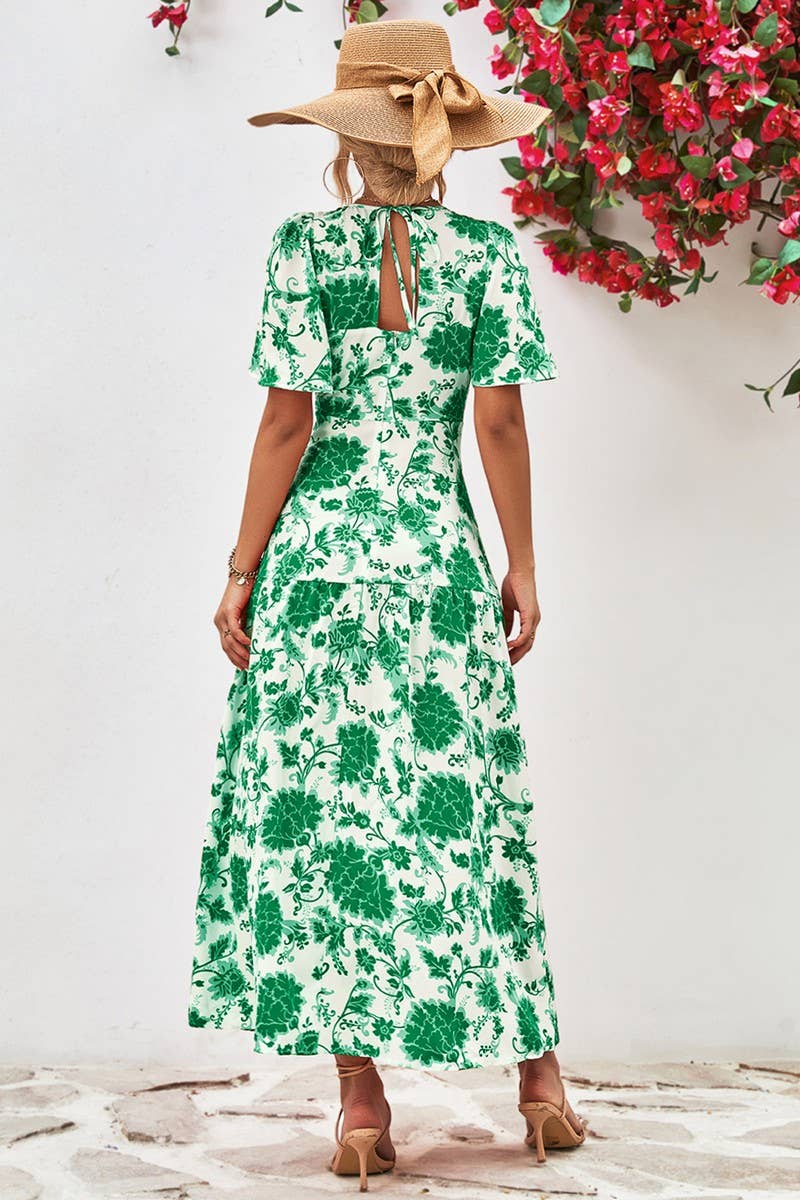 CWDMD2773_CREW NECK PRINTED FITTED MIDI DRESS