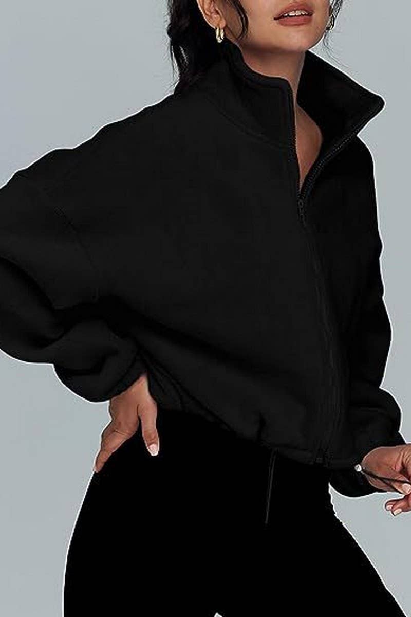 CWOCO00163_ZIPPER STAND COLLAR SPORTS SWEATSHIRT COAT