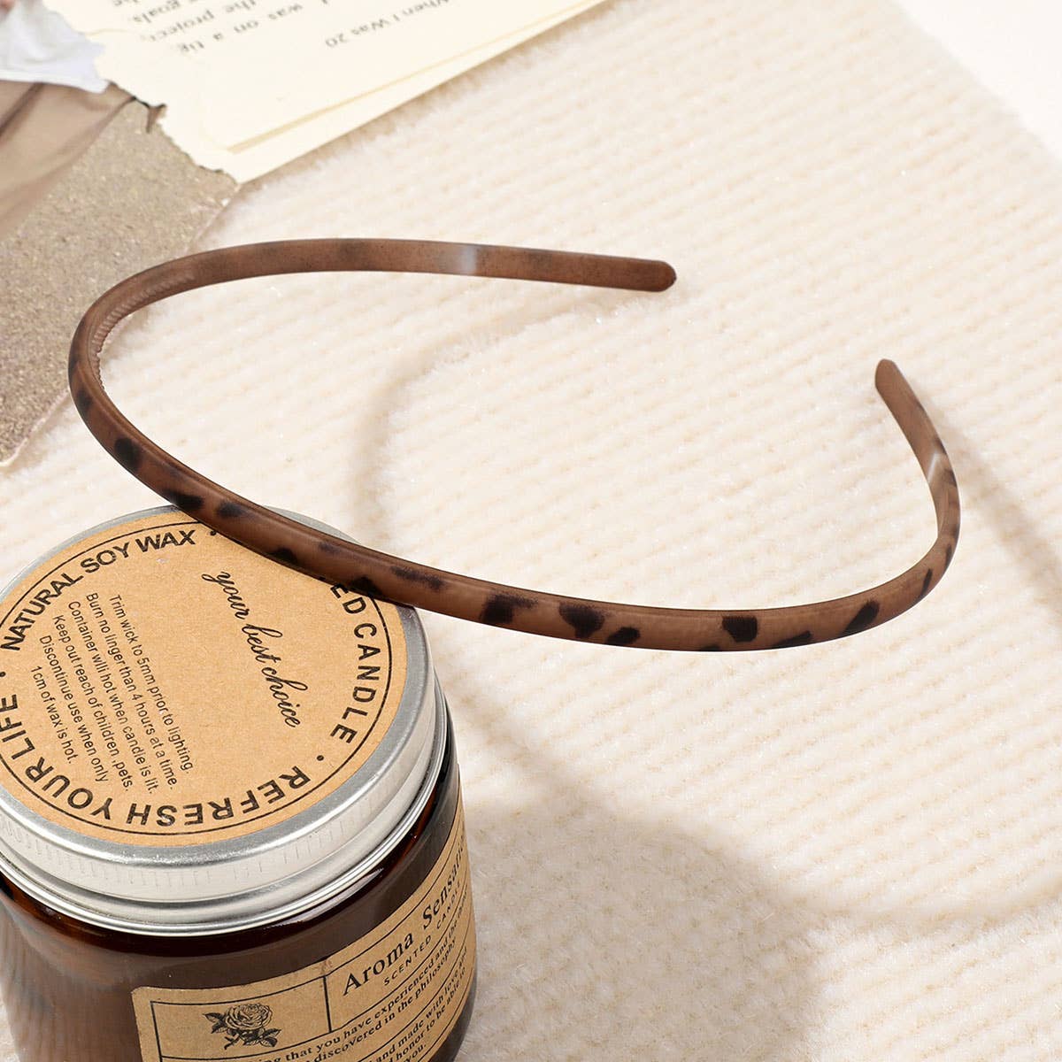 Matte brown plastic leopard print hair band