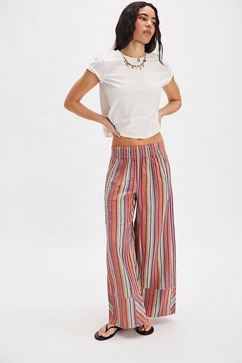 CWBLP01034_CASUAL STRIPED HIGH WAIST LOOSE PANTS