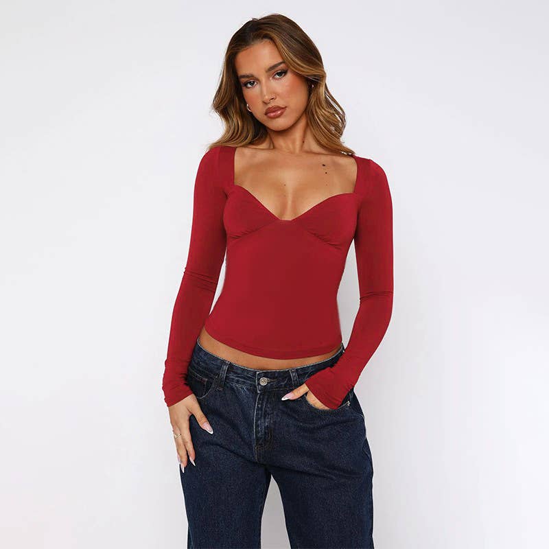 STREET STYLE SOLID COLOR GENEROUS COLLAR TOP