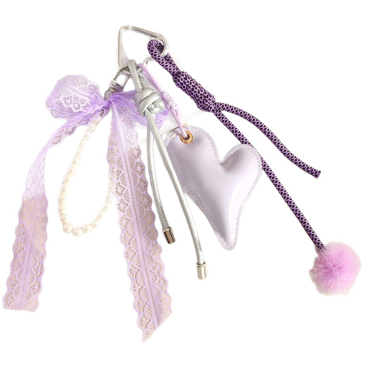 Elegant Purple Heart Bow Pearl Keychain