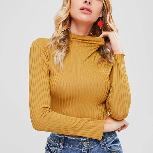 SEMI-TURTLENECK LONG-SLEEVED KNIT T-SHIRT