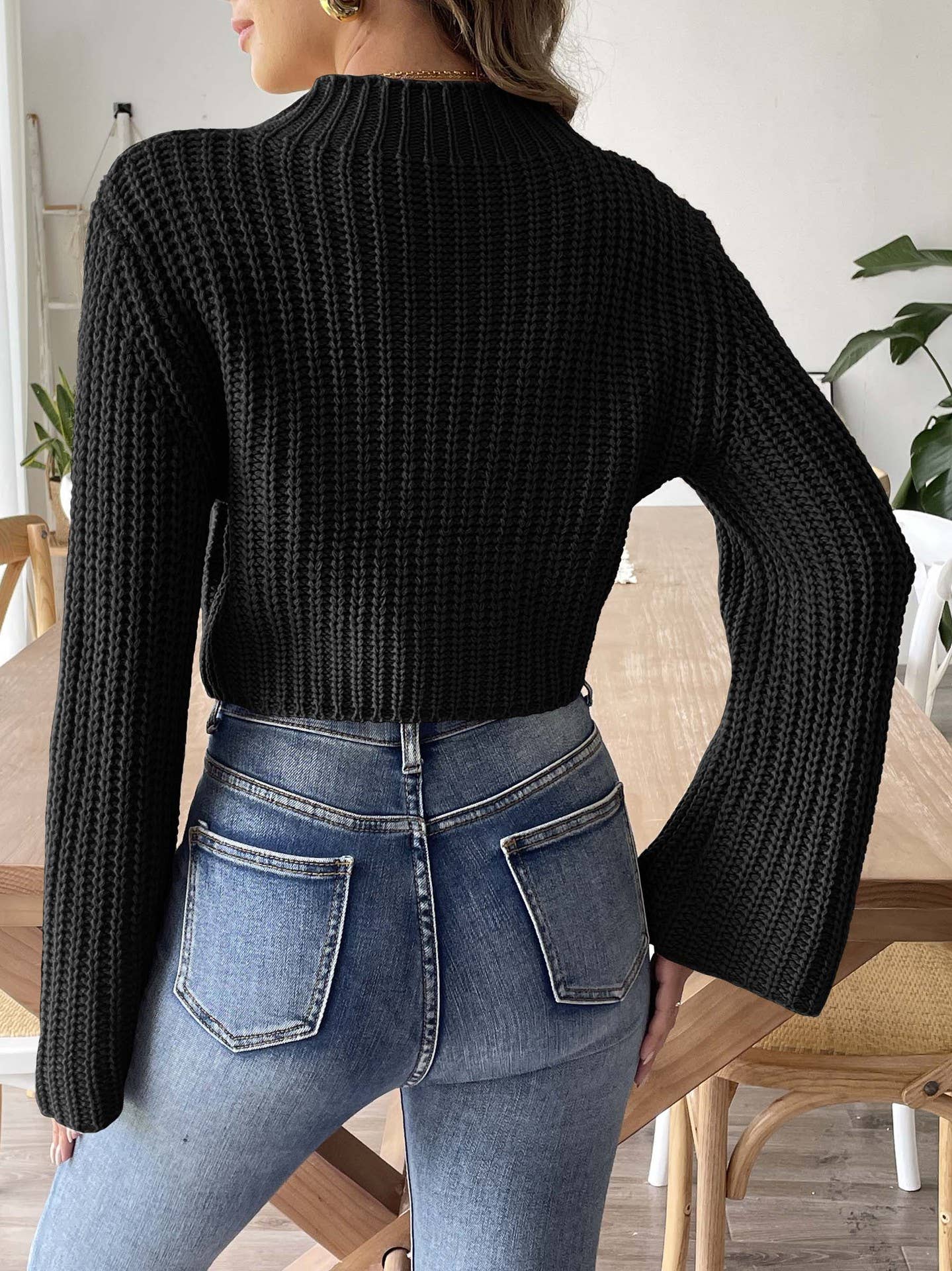 SWEATER WITH FLARED SLEEVES AND HALF TURTLENECK