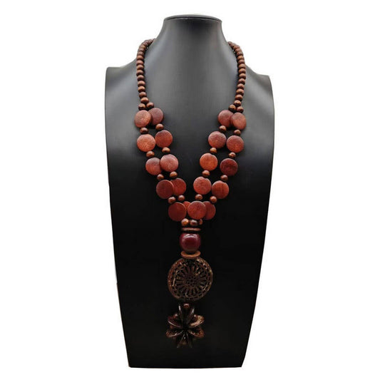 ETHNIC COCONUT SHELL AND WOOD MULTI-LAYER NECKLACE