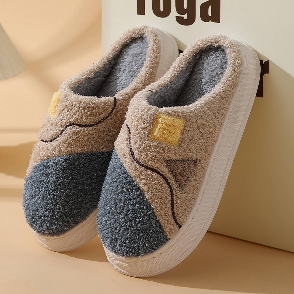 LEISURE NON-SLIP SPLICING COTTON SLIPPERS