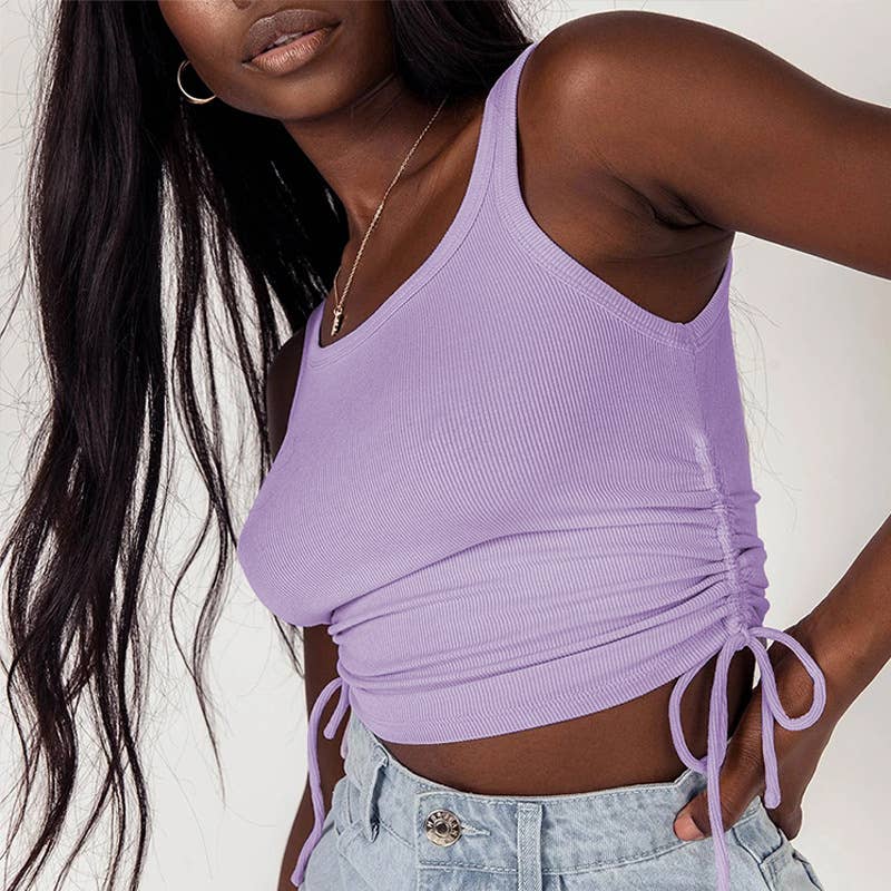 Fashion trend pleated ribbed slim-fit short vest