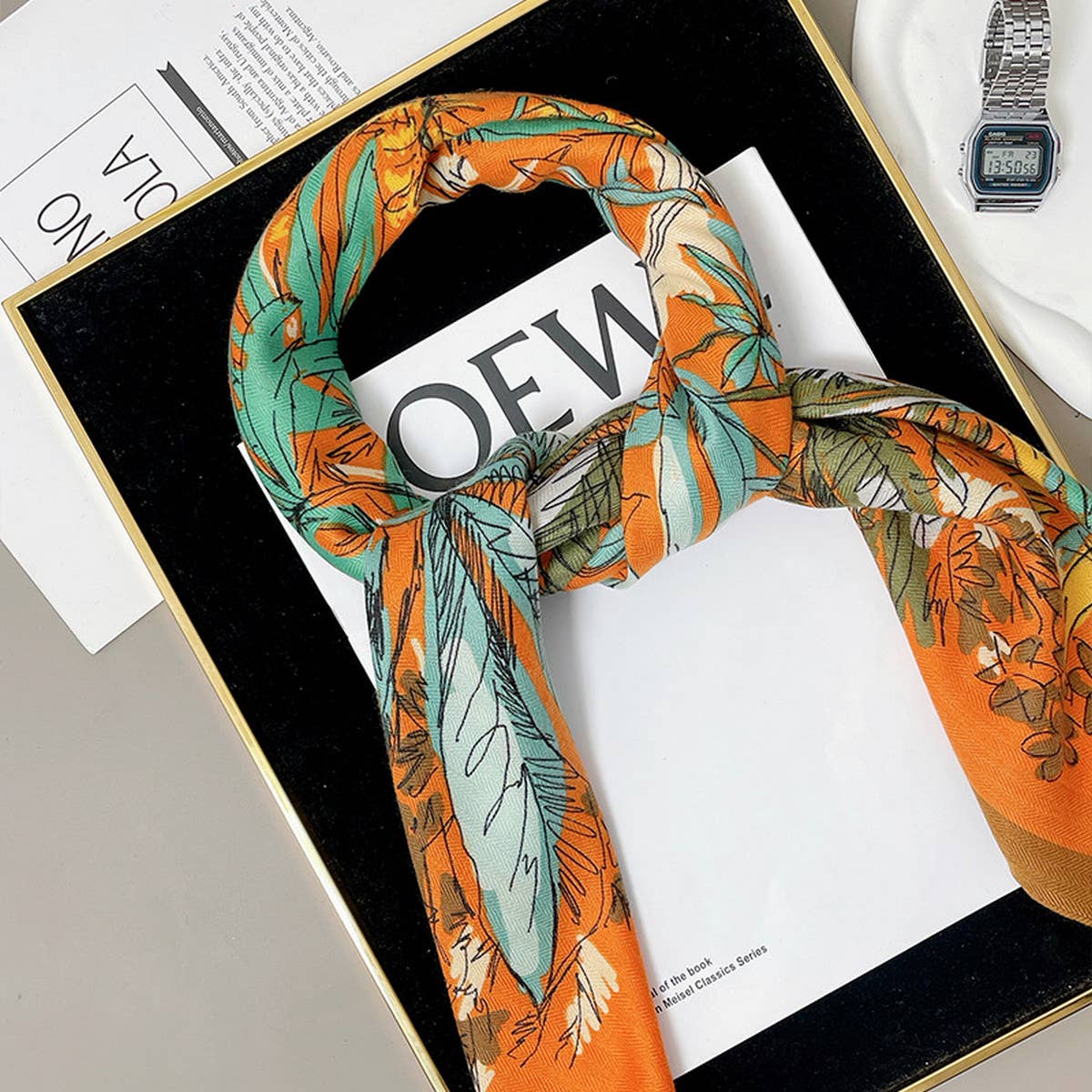 90cm Floral Silk Velvet Scarf for Fall & Winter_CWASC0899
