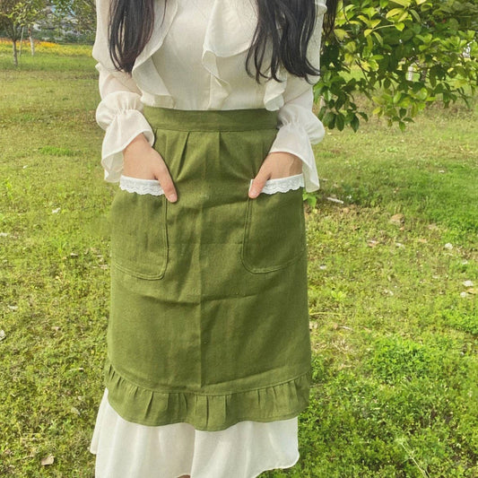 HALF-LENGTH LINEN COTTON AND LINEN LACE APRON