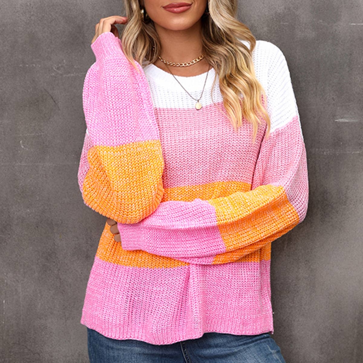 Patchwork Color Contrast Pullover Sweater
