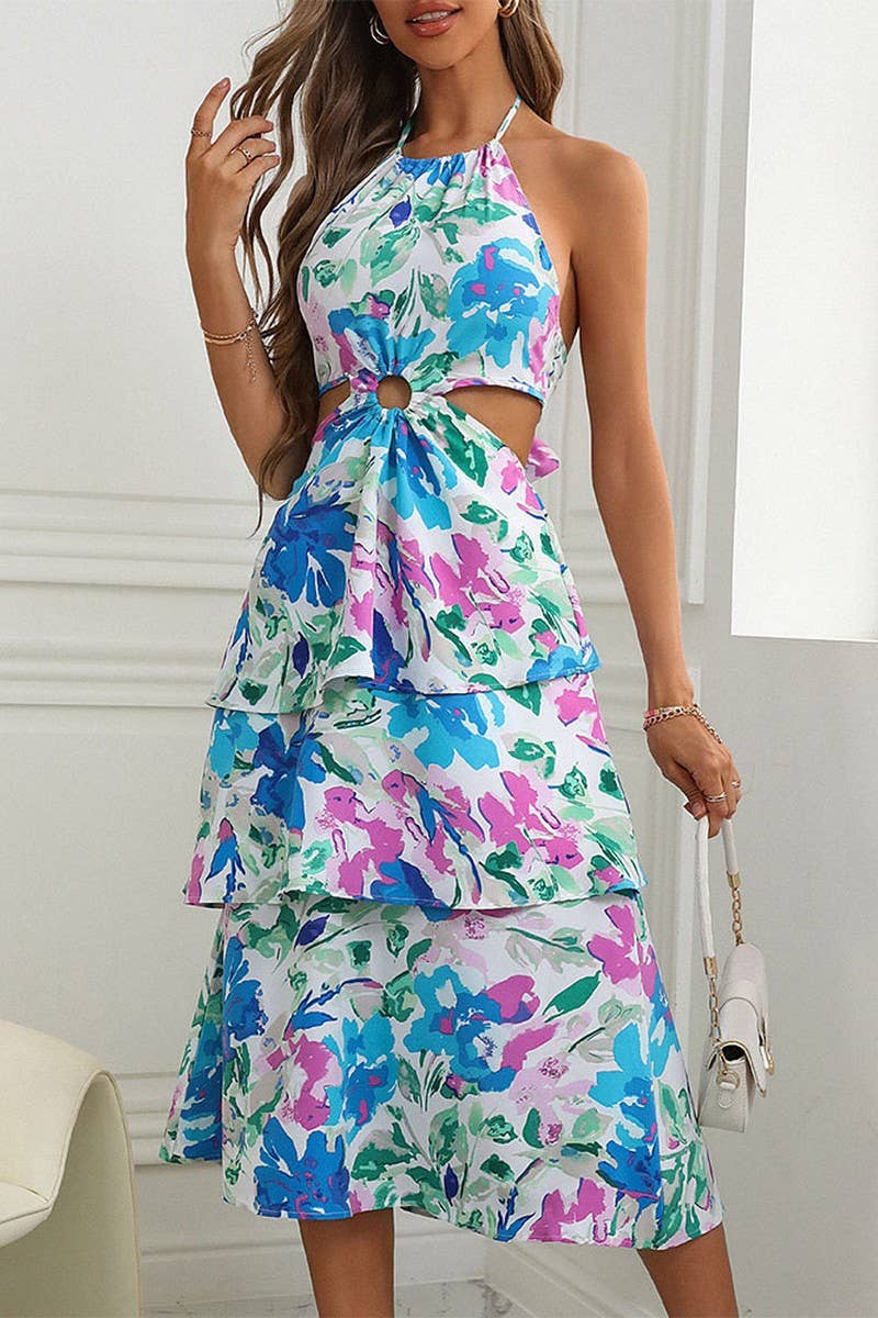 CWDMD4668_SLEEVELESS HALTER NECK CAKE DRESS WITH BOW