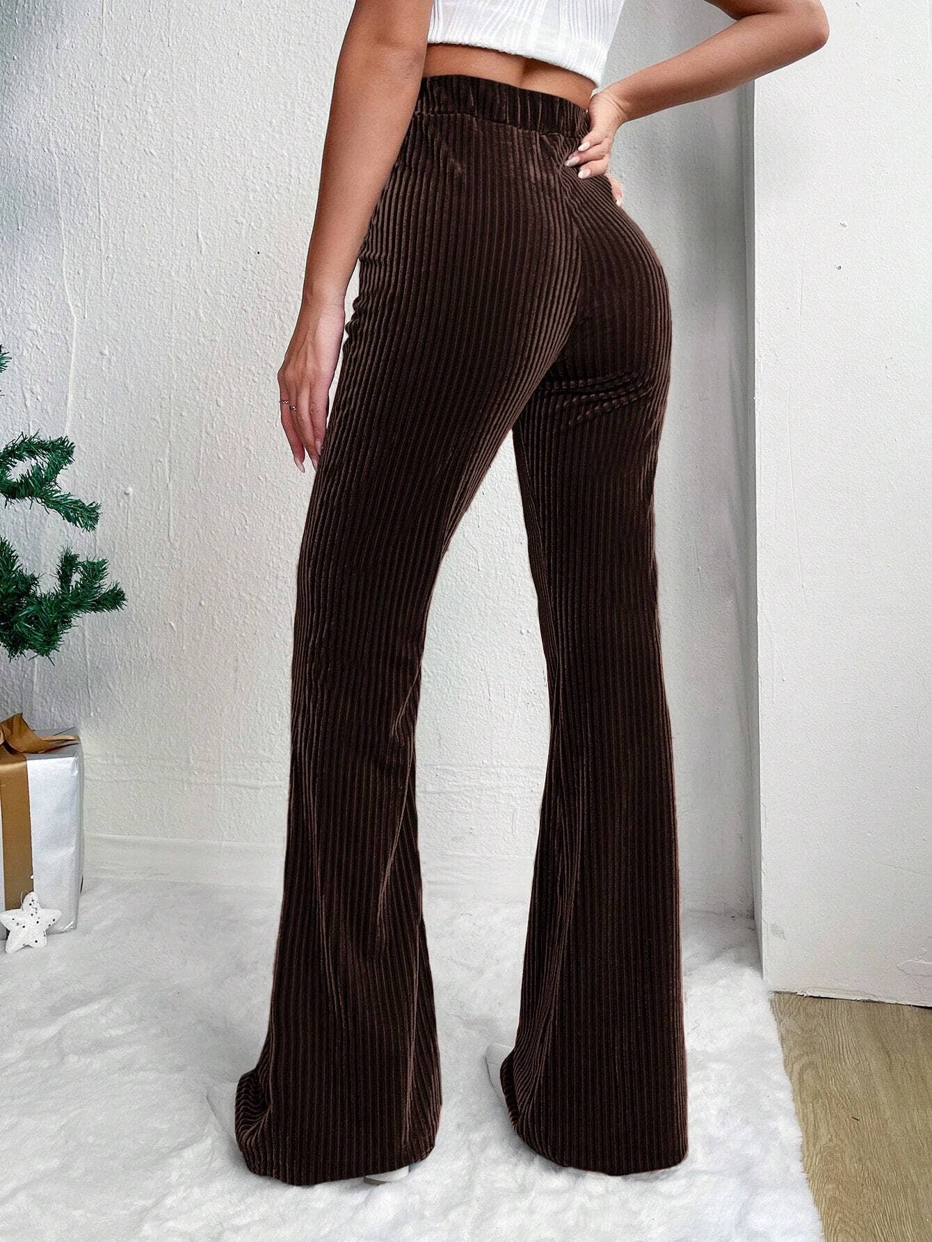 HIGH-WAISTED CORDUROY BELL BOTTOMS WIDE-LEG PANTS
