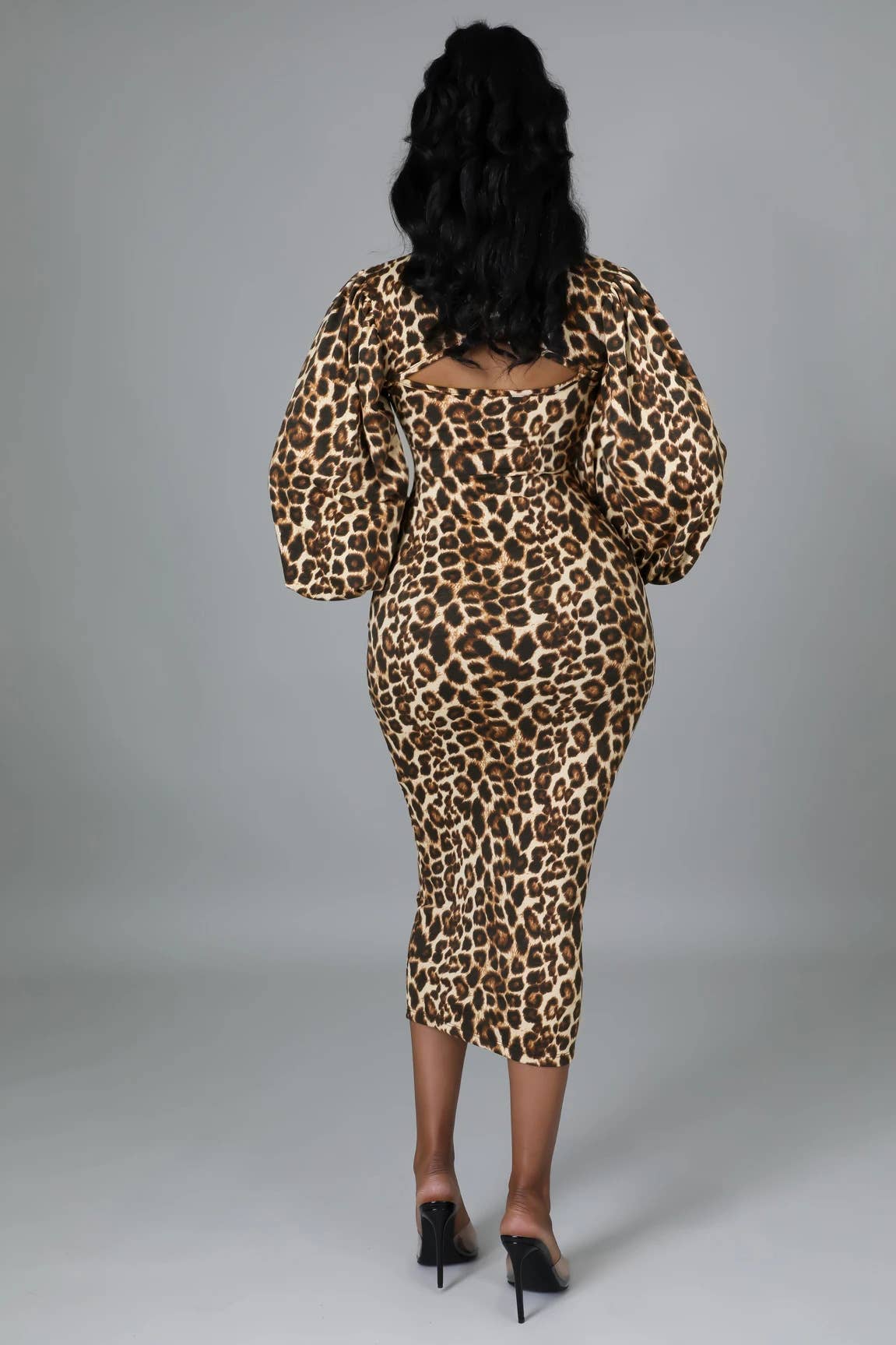 PRINT LEOPARD PRINT CASUAL PUFFY SLEEVE DRESS