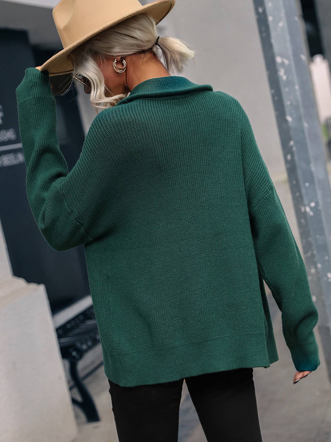 Knit turtleneck solid color zip-up sweater jacket