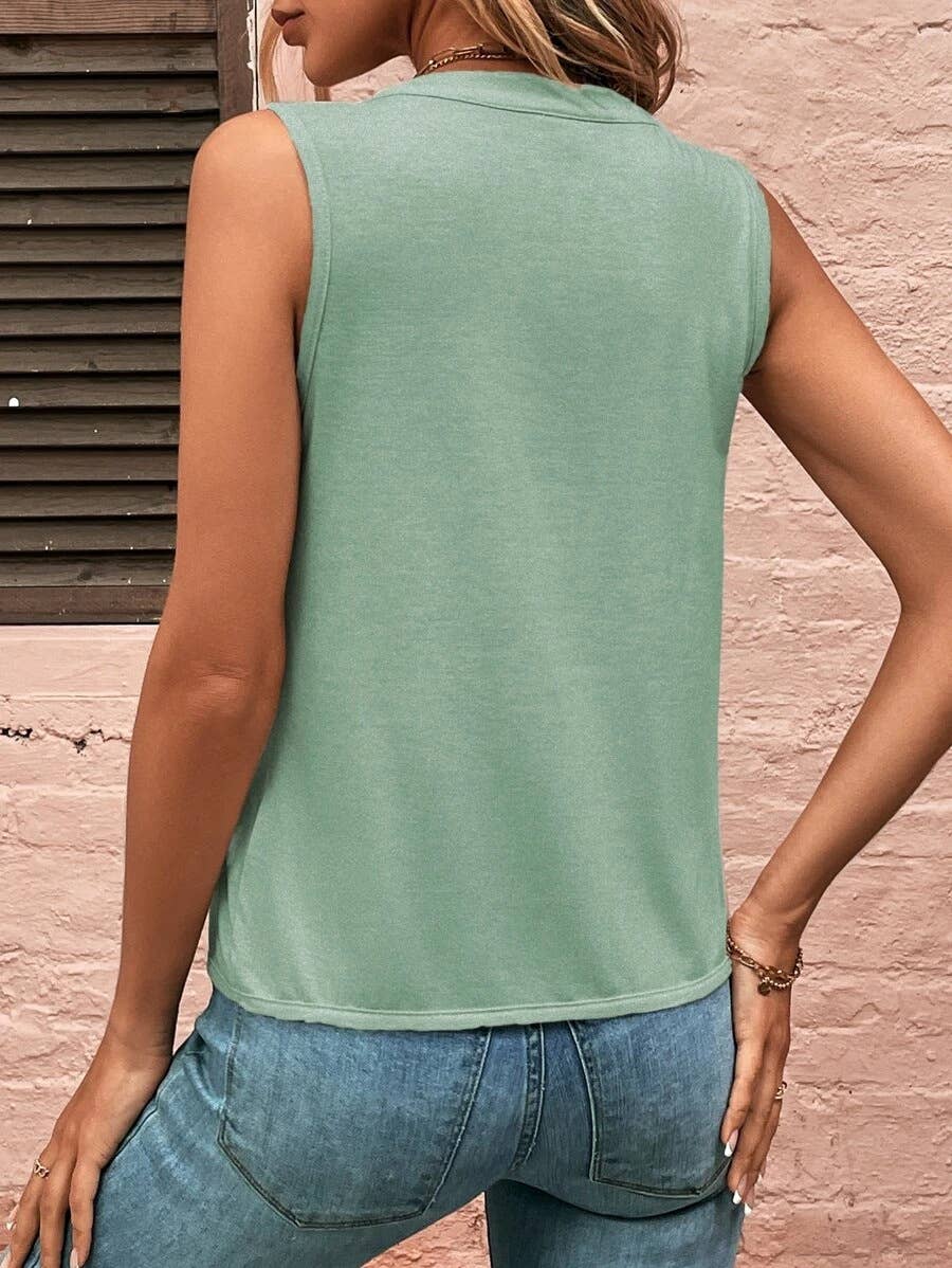 ELEGANT PLEATED V-NECK TANK BLOUSE