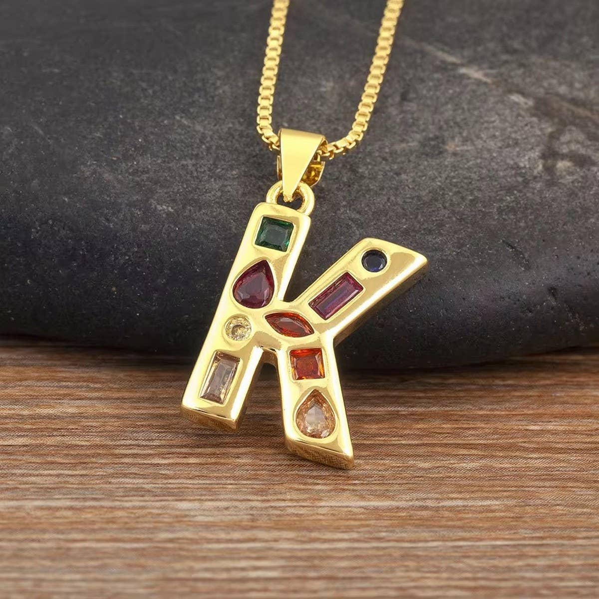 26 Letters Copper Zirconia Pendant Necklace_CWMM5873