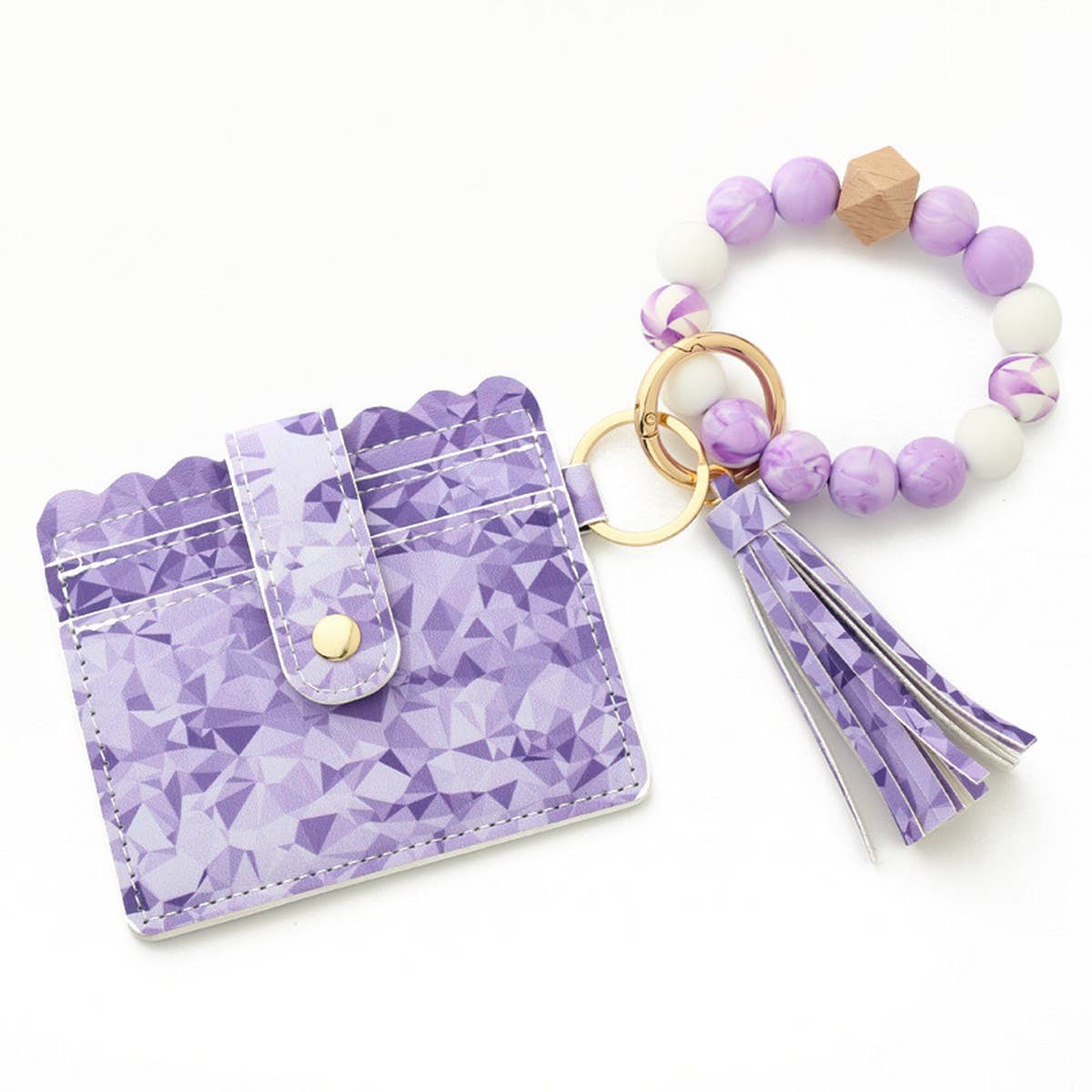 Blue Floral Bead Wallet & Geometric Keychain Set_CWAB4953