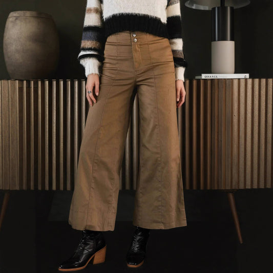 Patchwork design wide-leg work pants