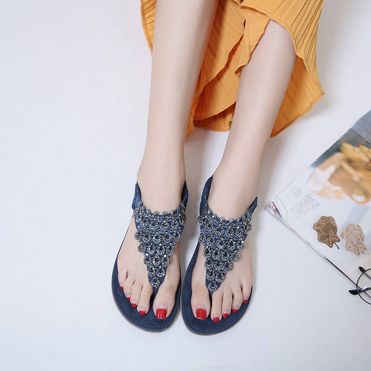 RHINESTONE BOHEMIAN FLIP FLOPS SANDALS