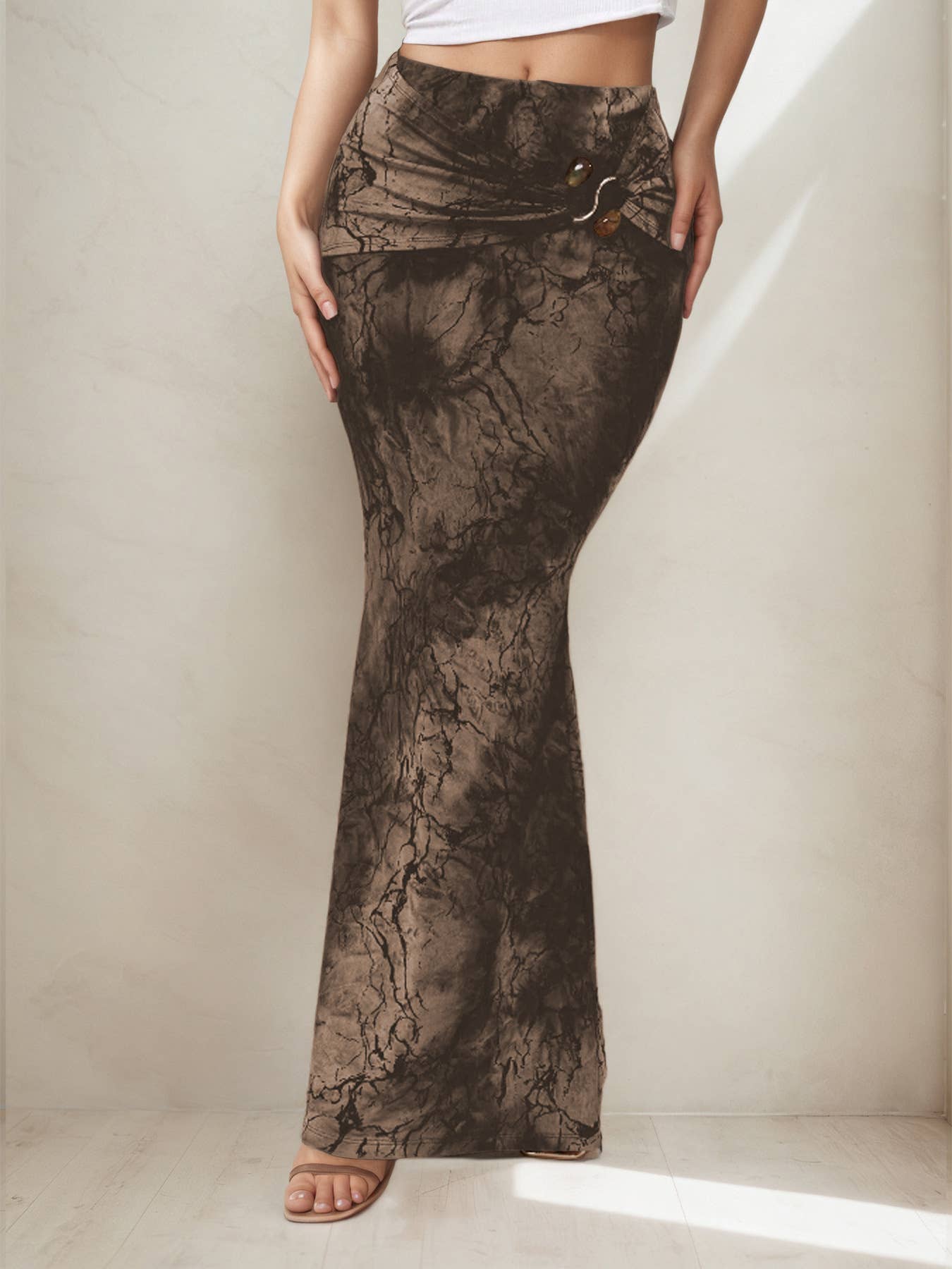 Retro printed,slimming and body-hugging skirt