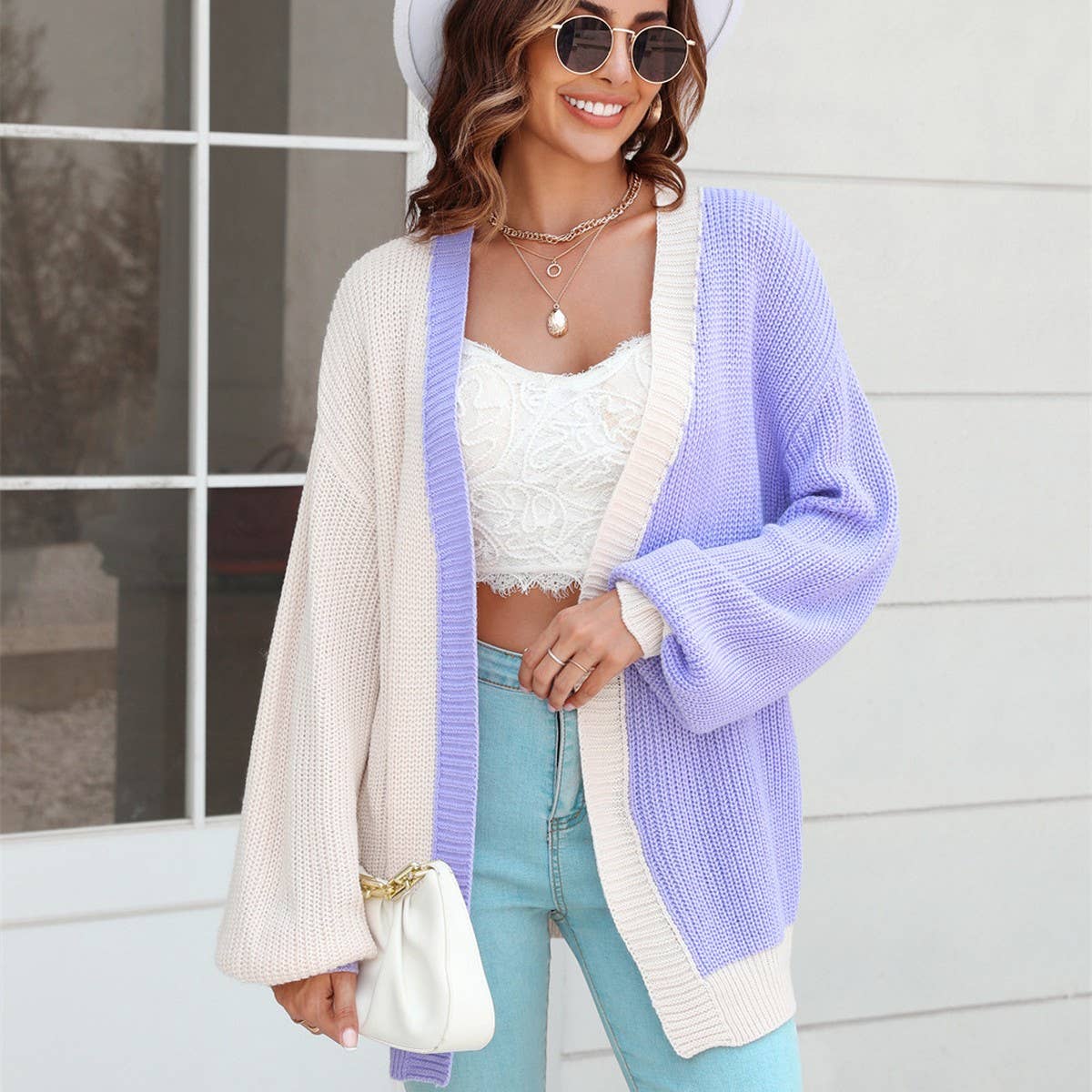 Patchwork Color Combination Fashion Knit Cardigan