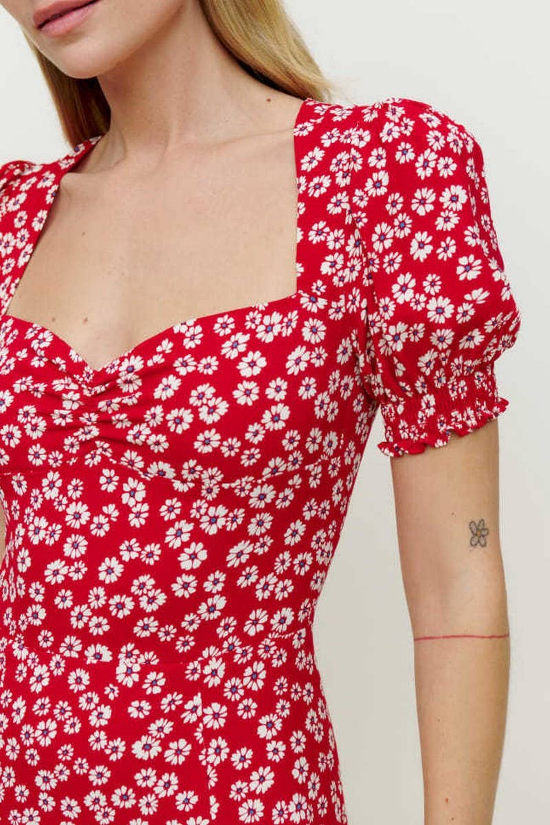 CWDMD5694_SQUARE NECK PUFF SLEEVE FLORAL SLIT MAXI DRESS