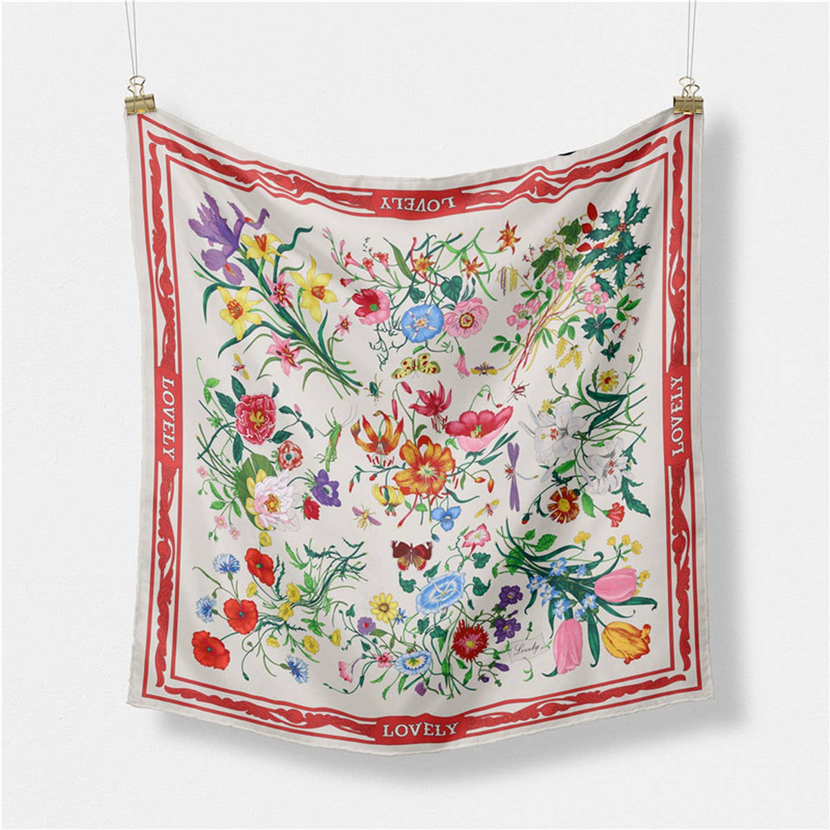 Floral Satin Square Scarf for Summer Sun Wrap