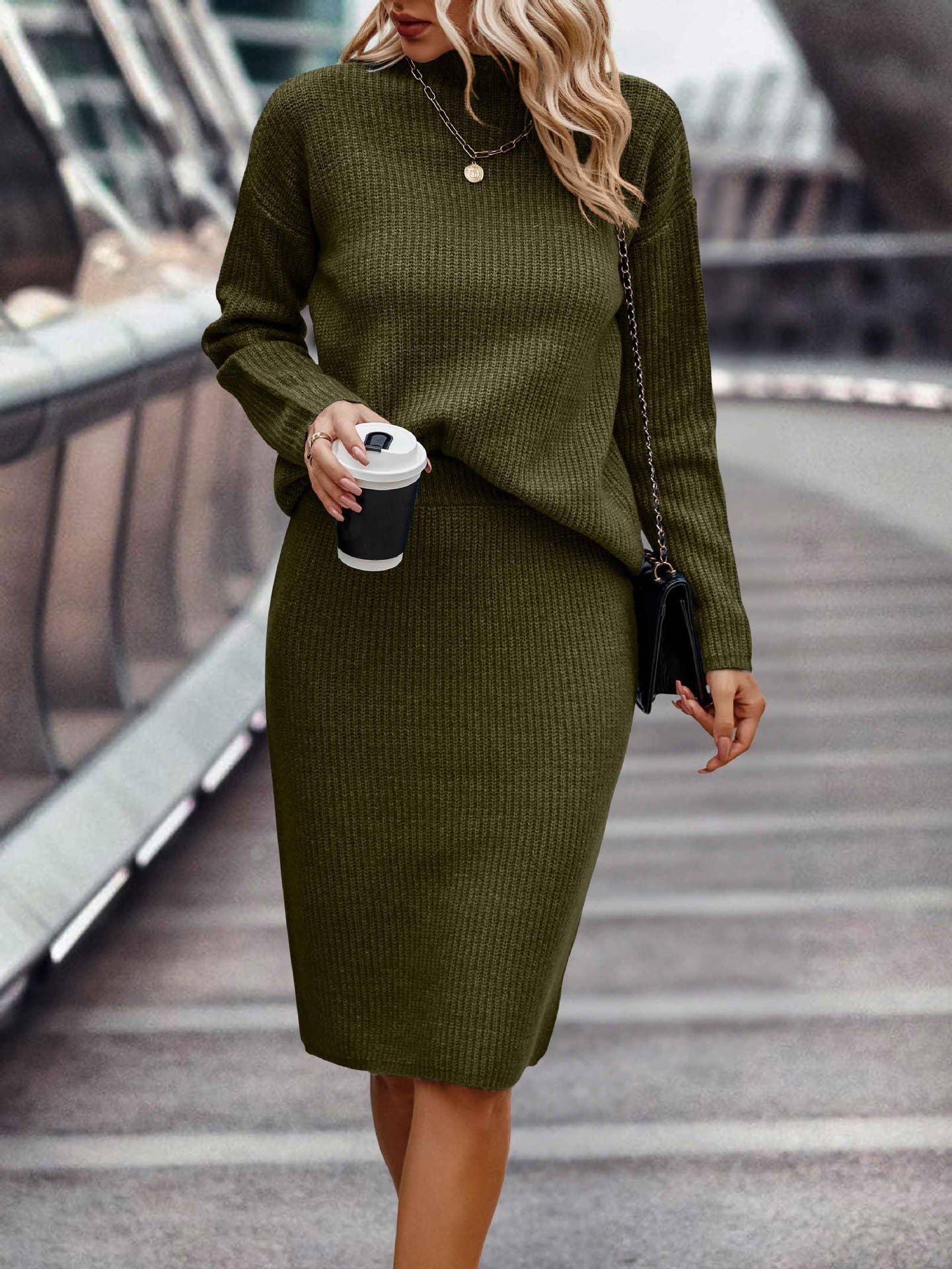 LONG SLEEVE FASHION HALF TURTLENECK SWEATER SET