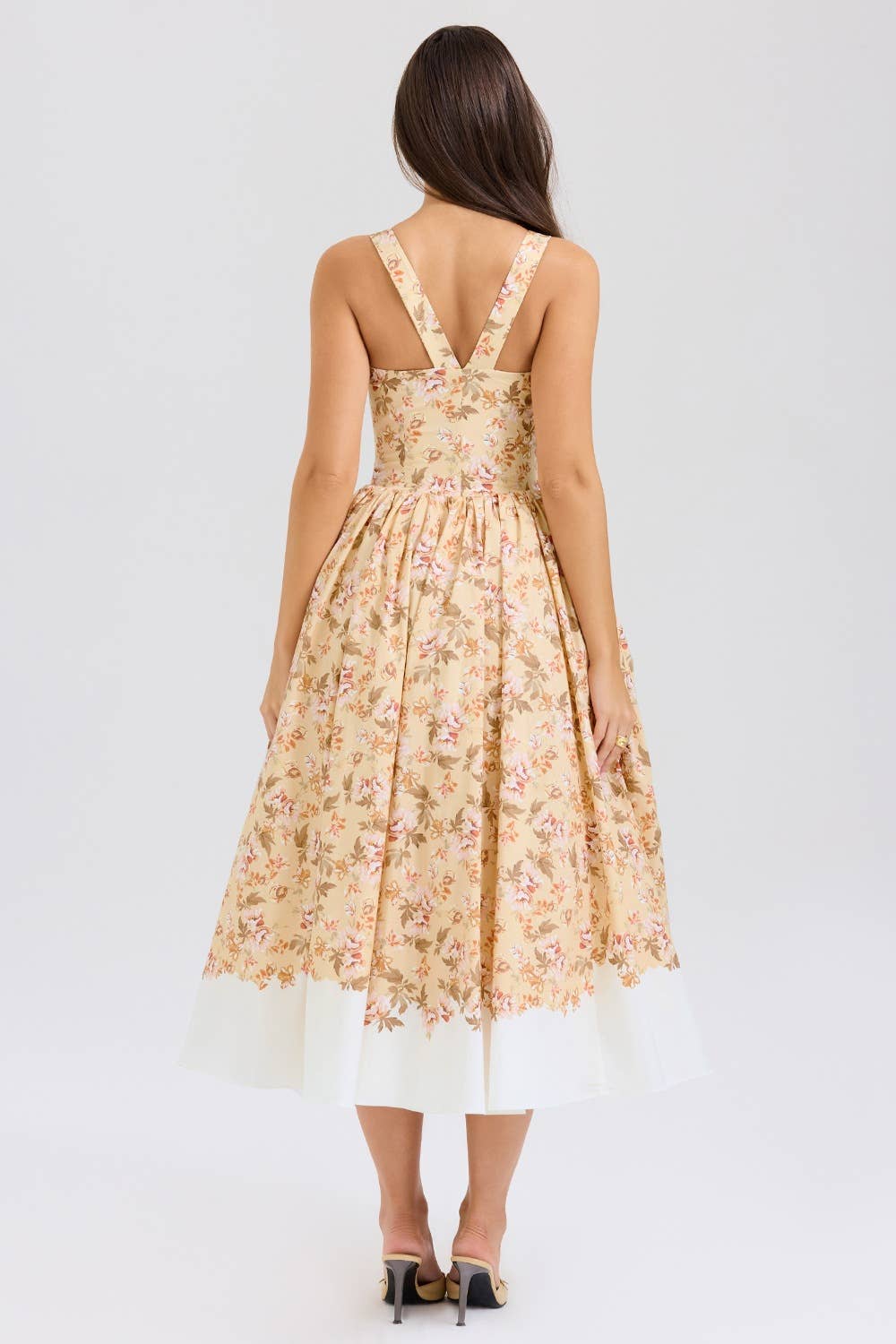 Sexy U-collar slim button-up floral long dress