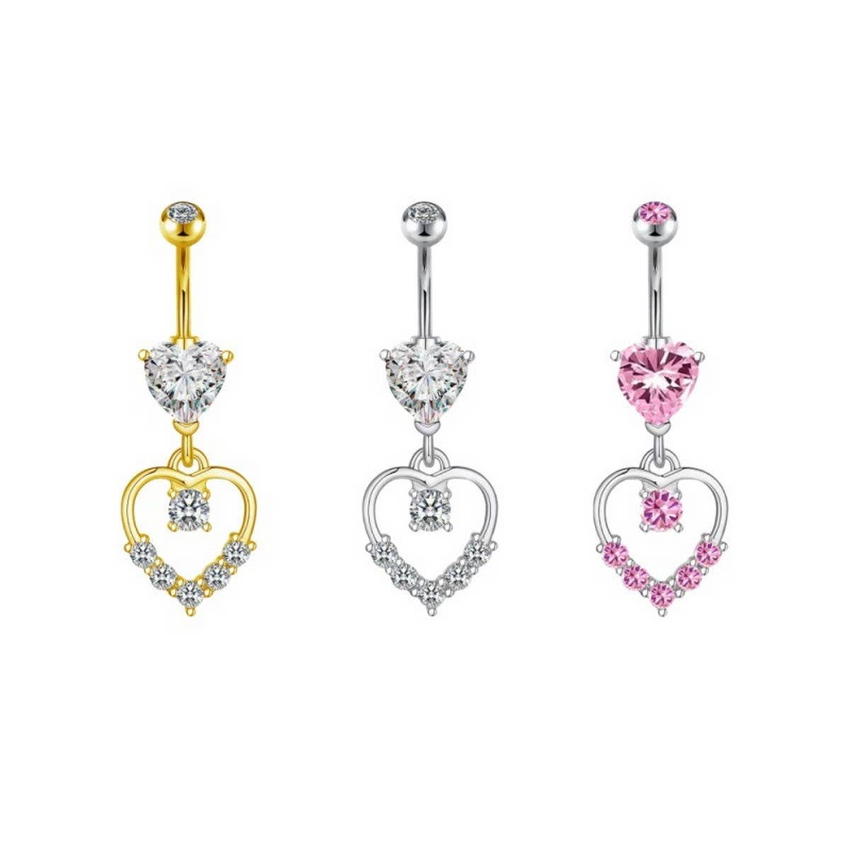 Zircon Heart Navel Ring Hypoallergenic Steel_CWMM9313