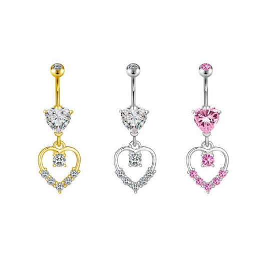 Zircon Heart Navel Ring Hypoallergenic Steel_CWMM9313