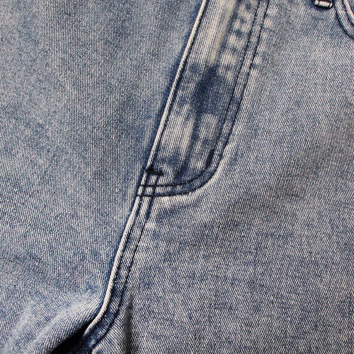 WOMENS PATCHWORK KNEE EXPOSED STRAIGHT LEG JEANS