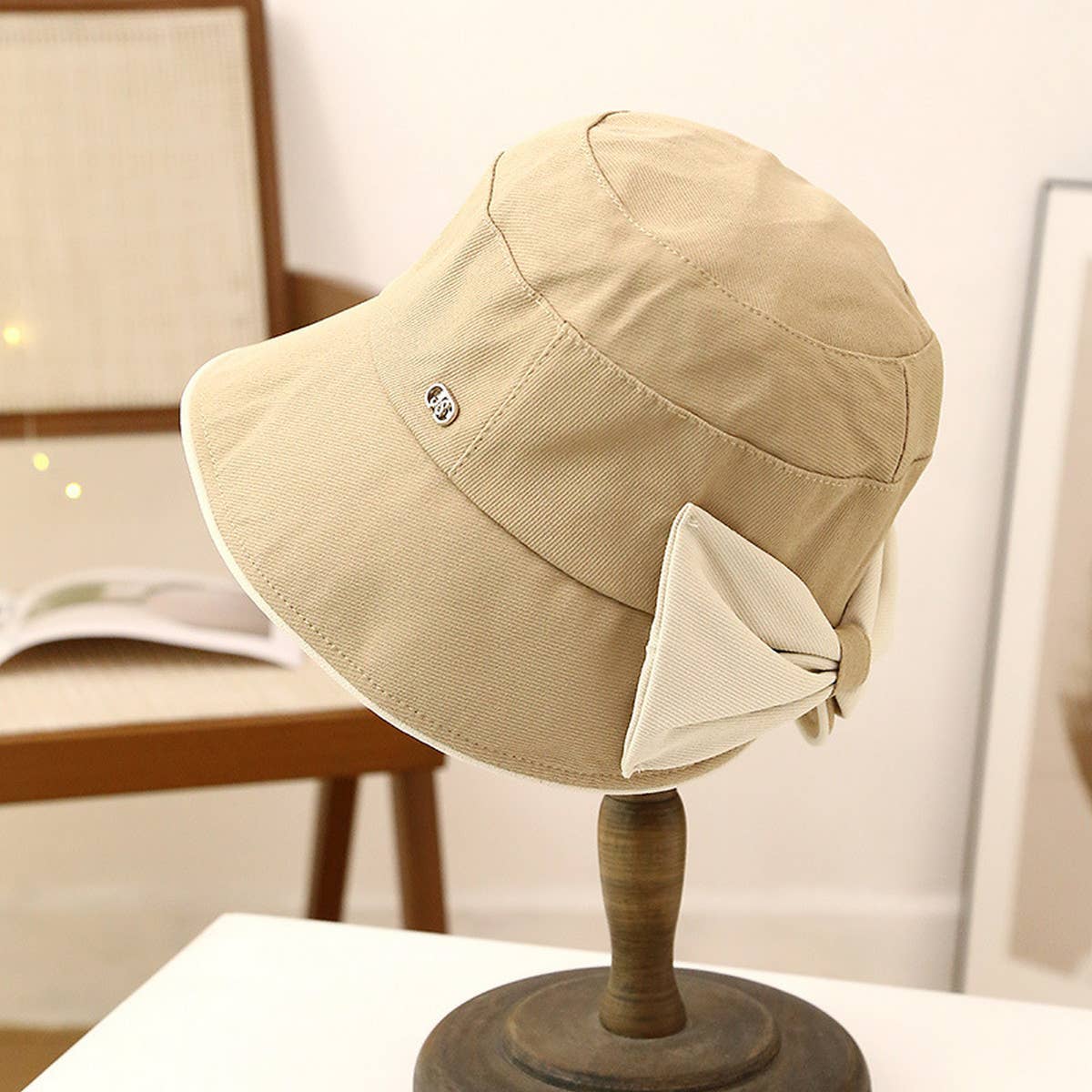 WOMEN OUTDOOR SUN VISOR BOW BUCKET HAT_CWAB2847
