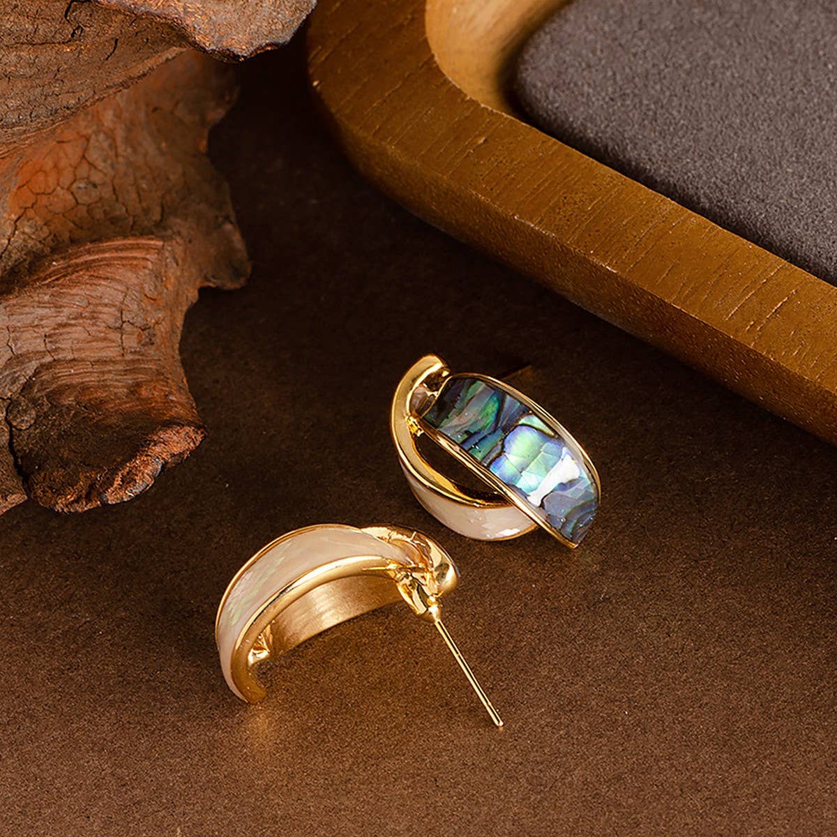 COLORFUL ABALONE INLAID SILVER NEEDLE EARRINGS