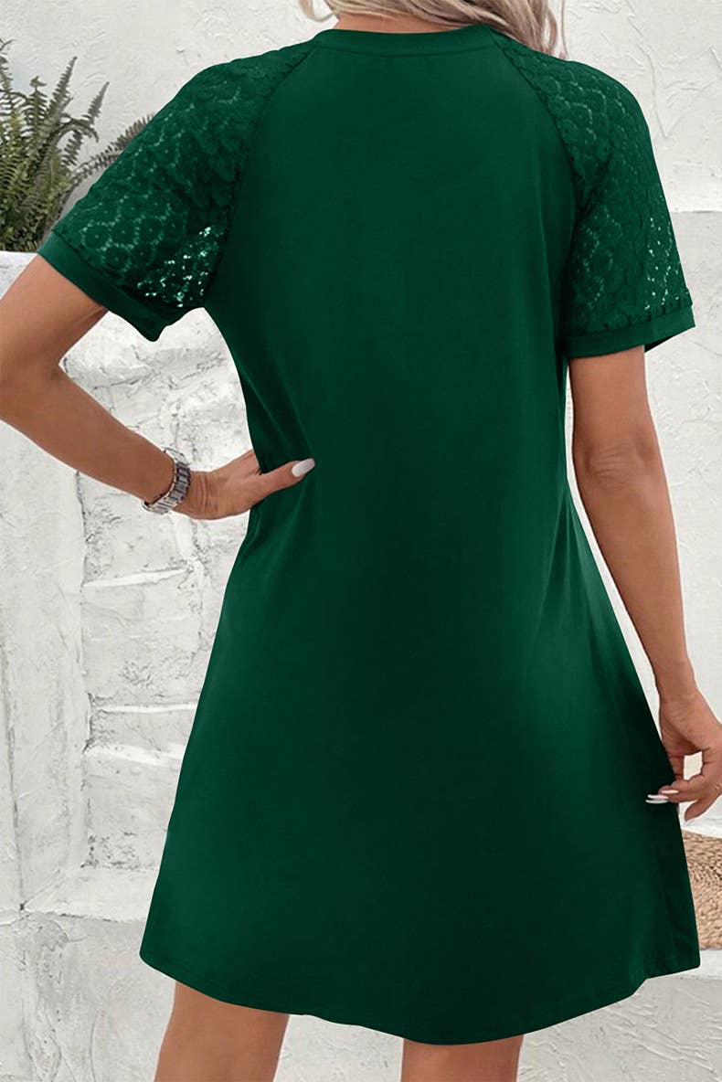 Fashionable lace cutout short-sleeved dress